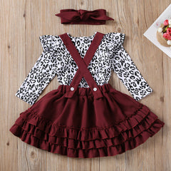 Baby Girl Leopard Set Valentine Long Sleeve Ruffles 2 Pcs 0-24M