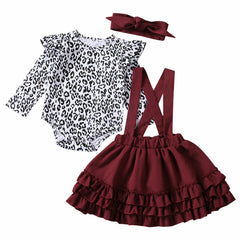 Baby Girl Leopard Set Valentine Long Sleeve Ruffles 2 Pcs 0-24M