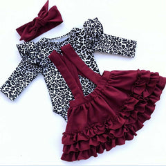 Baby Girl Leopard Set Valentine Long Sleeve Ruffles 2 Pcs 0-24M