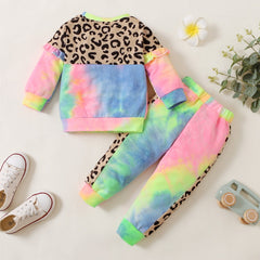 Girls Sets Leopard Tie Dye Printed Tracksuits 2 Pcs Sets