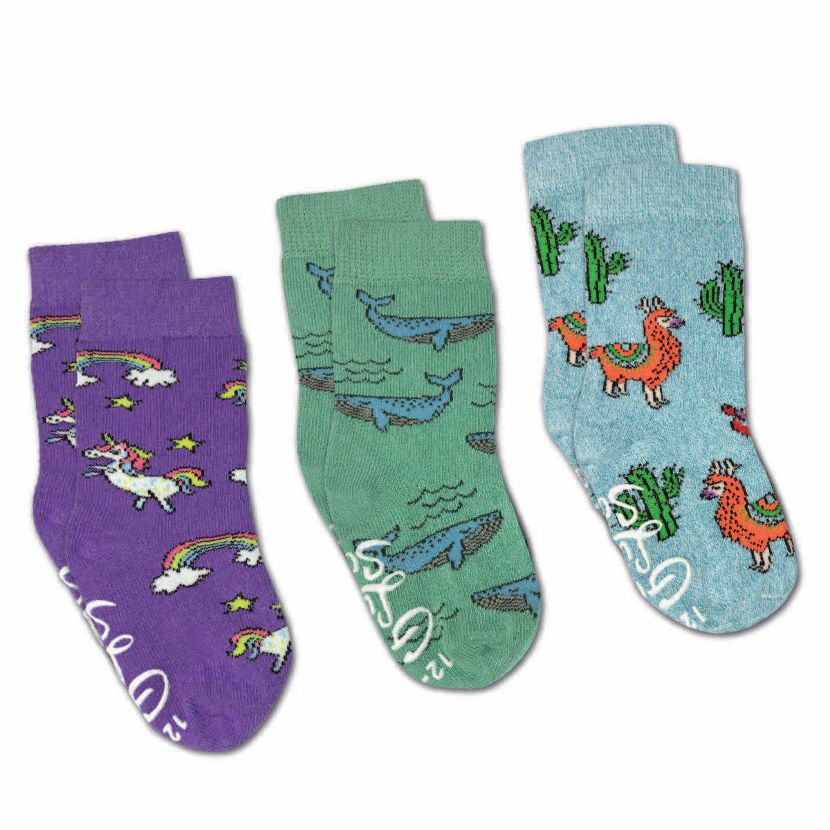 Kids Baby Llamas Unicorns and Whales Socks 3 Pair