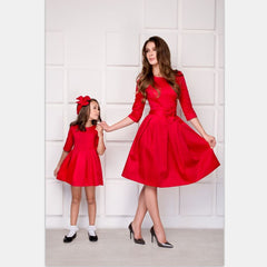 Family Matching Parent-child Spring Slim Pure Color Velvet Dresses