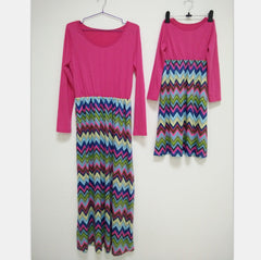 Family Matching Long-sleeved Wave Print Parent-child Dress