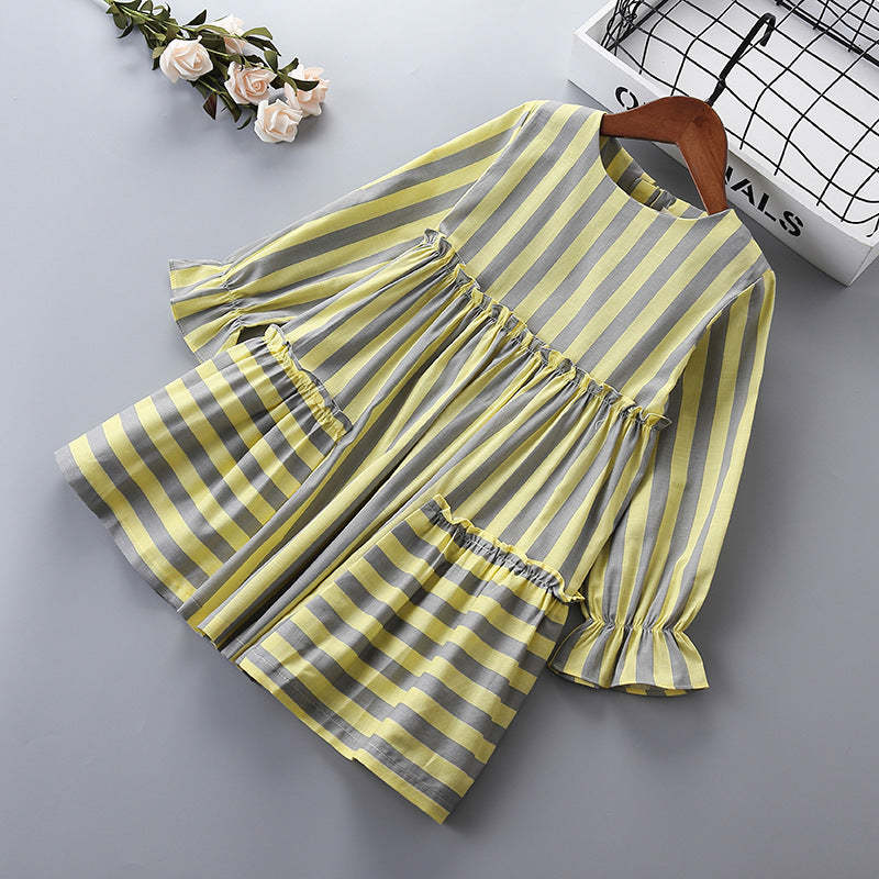 Kid Girl Fashion Striped Middle-aged Casual Dress