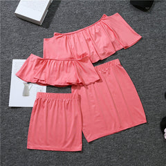 Family Matching Mother-daughter Solid Flounces Dresses