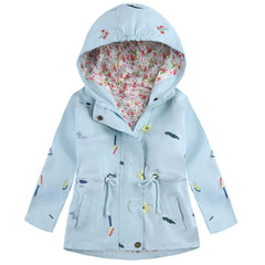 Kid Baby Girls Zippered Embroidered Hooded Jacket Casual Coats