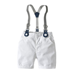 Baby Boy Gentleman Suit Short Sleeve Plaid Suspenders Suit 4 Pcs Sets