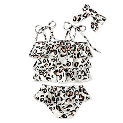 Kid Baby Girls Swimsuit Leopard Print Scarf 2 Pcs Sets