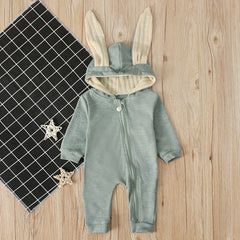 Baby Girl Crawl Suit Hooded Long Sleeve Rabbit Ears Spring Easter Rompers