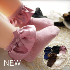 Kid Girl Bow Decor Silk Design Stretchy Solid Socks