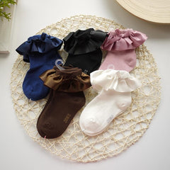 Kid Girl Bow Decor Silk Design Stretchy Solid Socks
