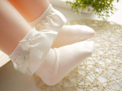 Kid Girl Bow Decor Silk Design Stretchy Solid Socks