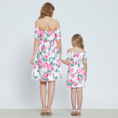 Family Matching Parent-child Mother-daughter One Shoulder Printed Dresses
