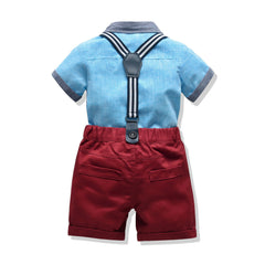Kid Boy Baby Gentleman Suit Short Sleeve Suspenders Bow Tie Set 2 Pcs