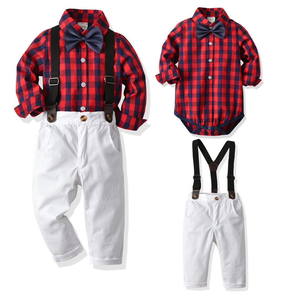 Baby Boy Set Host Banquet Christmas Plaid 2 Pcs Suits