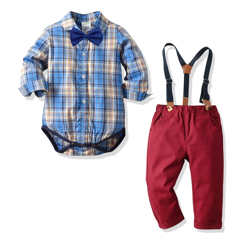 Gentleman Plaid Bow Tie Baby Boy Set 2 Pcs Christmas Formal Suits
