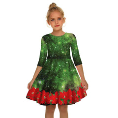 Kid Girl Princess Christmas Digital Print Crew-neck Fashion Dresses