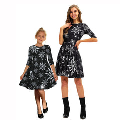 Family Matching Starry Sky Digital Print Parent-child Mid-sleeve Dress