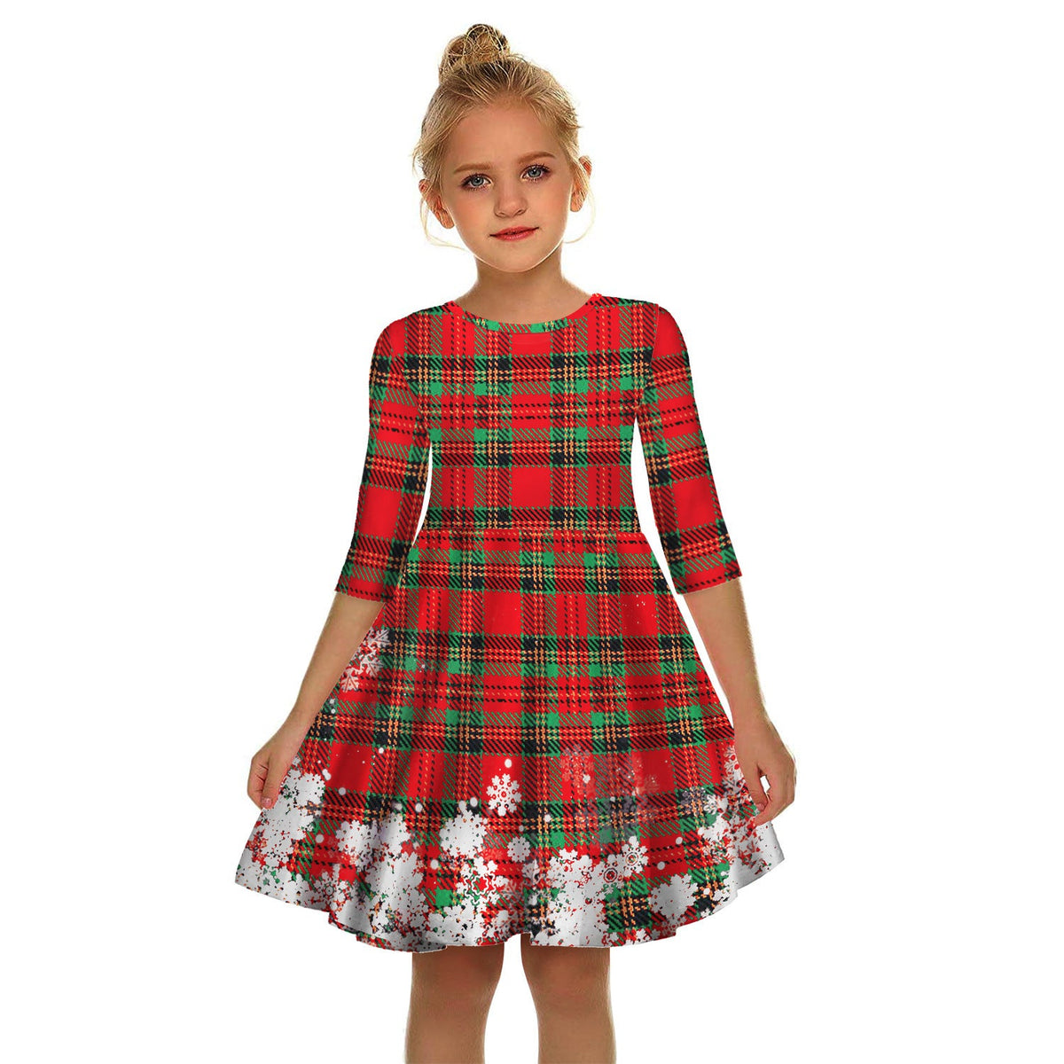 Kid Girl Princess Christmas Digital Print Crew-neck Fashion Dresses