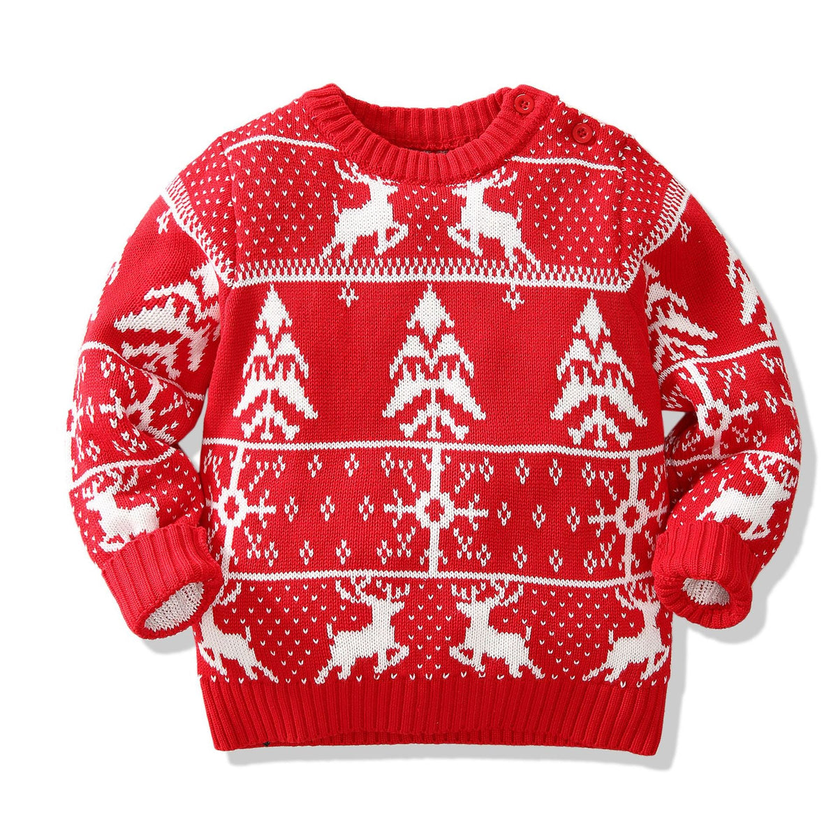 Kid Baby Boy Girl Christmas Deer Snowflake Double Layer Jacquard Sweater