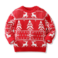 Kid Baby Boy Girl Christmas Deer Snowflake Double Layer Jacquard Sweater