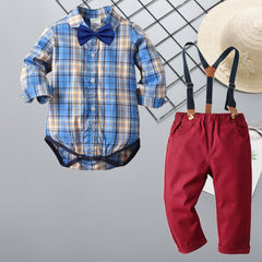 Gentleman Plaid Bow Tie Baby Boy Set 2 Pcs Christmas Formal Suits