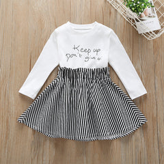 Kid Baby Girls Patchwork Spring Letter Printed Stripes Dress