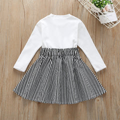 Kid Baby Girls Patchwork Spring Letter Printed Stripes Dress