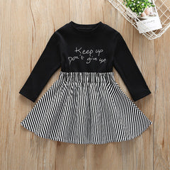 Kid Baby Girls Patchwork Spring Letter Printed Stripes Dress