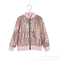 Kid Girl Baseball Jacket Cotton Medium-sized Glitter Coats