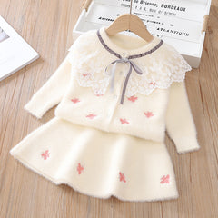 Kid Girl Autumn Winter Suit Wool Sweaters 2 Pcs Sets