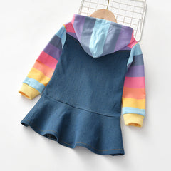 Autumn Kid Baby Little Girl Rainbow Denim Dress