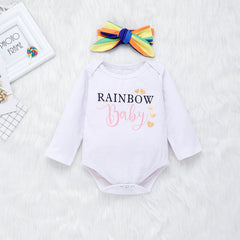 Baby Girl Color Letter Printing Rainbow Outfit Set 3 Pcs