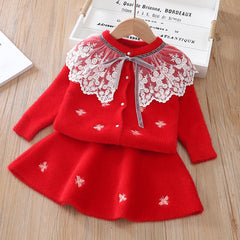 Kid Girl Autumn Winter Suit Wool Sweaters 2 Pcs Sets