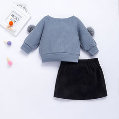 Girls Plush Ball Pit Long Sleeve Knit Warm 2 Pcs Tracksuit Sets