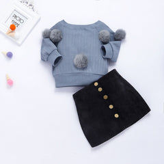 Girls Plush Ball Pit Long Sleeve Knit Warm 2 Pcs Tracksuit Sets