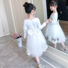 Kid Girl Long Sleeve Princess Poncho Flower Wedding Dress