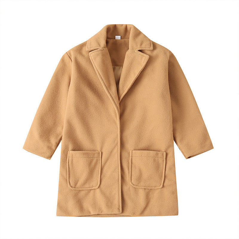 Autumn Khaki Kid Baby Girl Woolen Coats Solid Color Thickened Warm Jackets