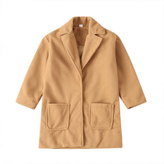 Autumn Khaki Kid Baby Girl Woolen Coats Solid Color Thickened Warm Jackets