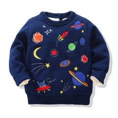 Kid Baby Boy Embroidery Double Layer Thickened Sweater