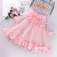 12M-6Y Kid Baby Girl Sweet Lace Petal Middle Sleeve Flower Dress