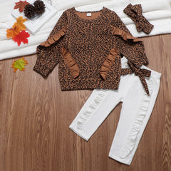 Fashion Girl Leopard Ruffle 3 Pcs Set
