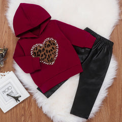 Girl Leopard Embroidered Trend Leather 2 Pcs Outfit Tracksuit