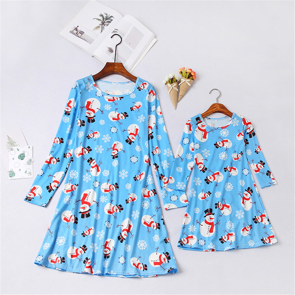 Family Matching Parent-child Mother-daughter Long Sleeve Print Dresses