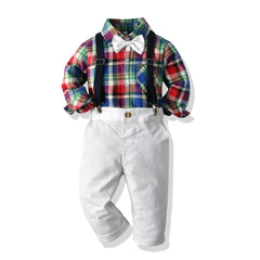 Baby Boy Plaid Suspenders Christmas 2 Pcs Set suits