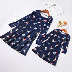 Family Matching Parent-child Mother-daughter Long Sleeve Print Dresses