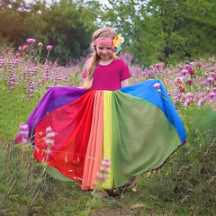 Girl Short Sleeve Rainbow Mesh Rainbow Casual Dresses
