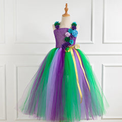 Kid Girl Long Flower Ribbow Tutu Voile Mesh Unicorn Dress