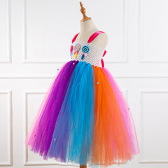 Kid Girl Christmas Long Colorful Candy Mesh Unicorn Dress