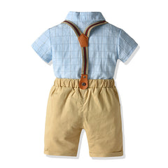 Baby Boy Suit Summer Checked Gentleman Short Sleeve 3 Pcs Set